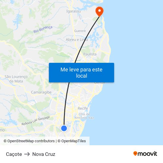 Caçote to Nova Cruz map