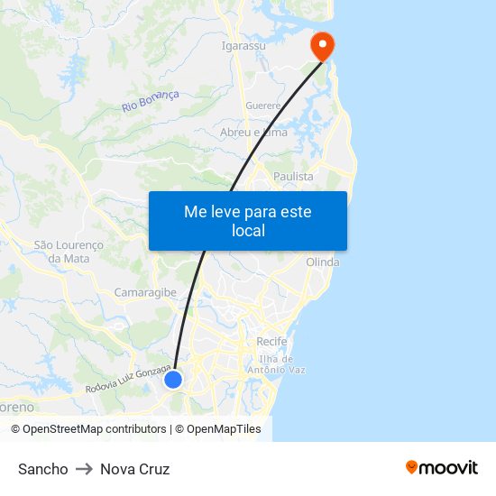 Sancho to Nova Cruz map