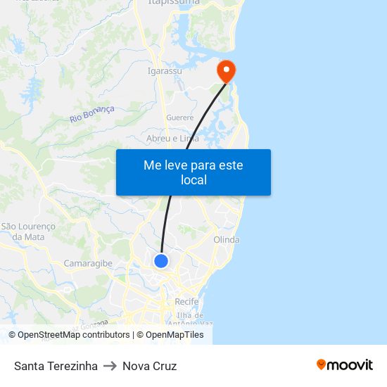 Santa Terezinha to Nova Cruz map