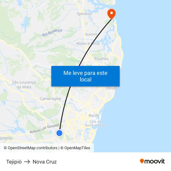 Tejipió to Nova Cruz map