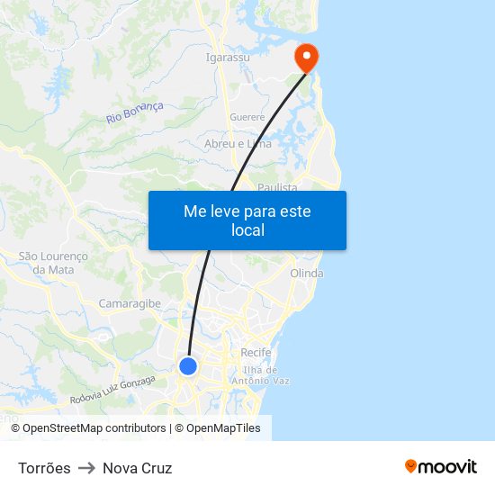 Torrões to Nova Cruz map