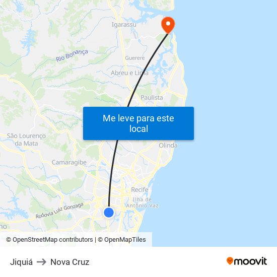 Jiquiá to Nova Cruz map