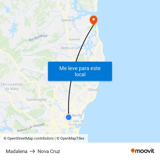 Madalena to Nova Cruz map
