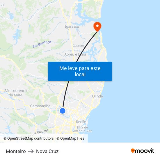 Monteiro to Nova Cruz map
