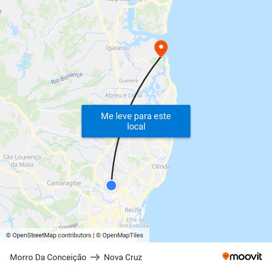 Morro Da Conceição to Nova Cruz map