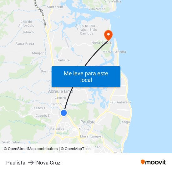 Paulista to Nova Cruz map