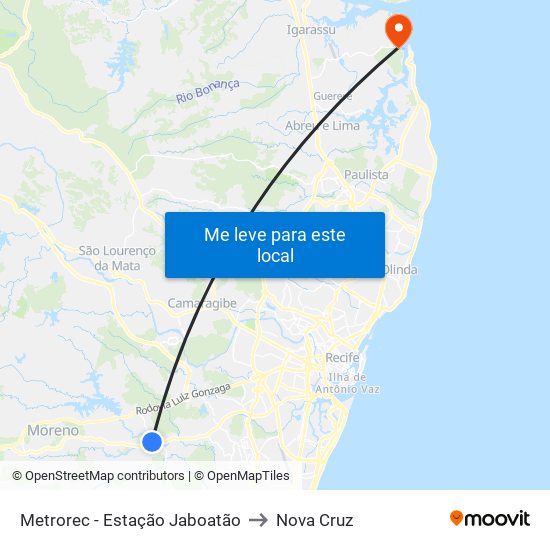 Metrorec - Estação Jaboatão to Nova Cruz map