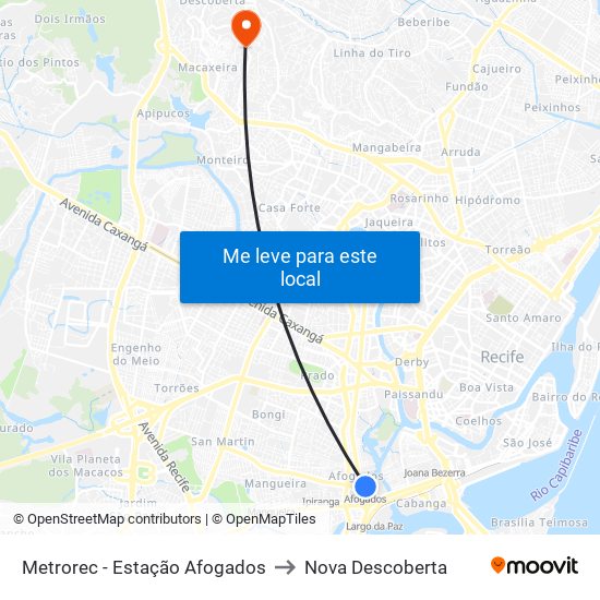 Metrorec - Estação Afogados to Nova Descoberta map