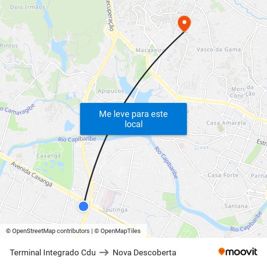 Terminal Integrado Cdu to Nova Descoberta map