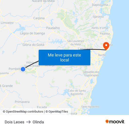 Dois Leoes to Olinda map
