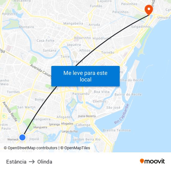Estância to Olinda map