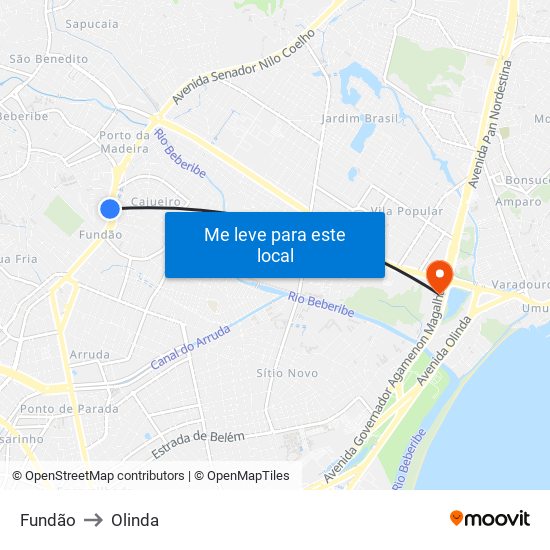 Fundão to Olinda map