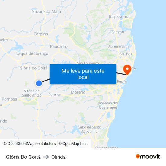 Glória Do Goitá to Olinda map