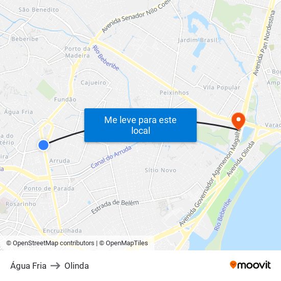 Água Fria to Olinda map