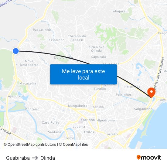 Guabiraba to Olinda map