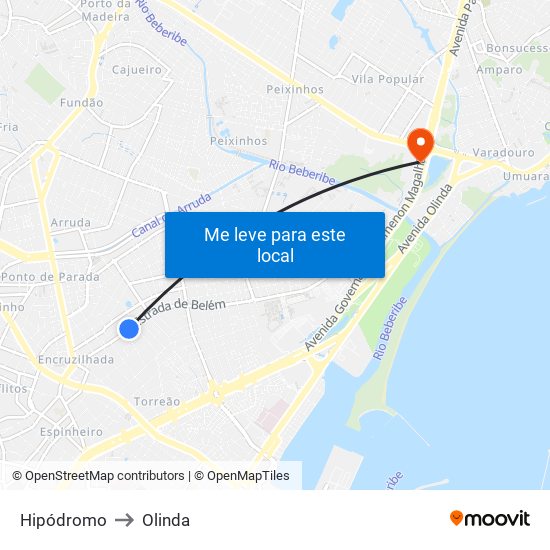 Hipódromo to Olinda map