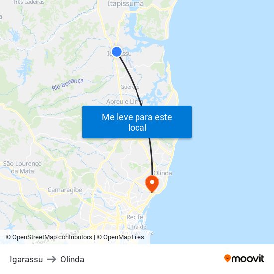 Igarassu to Olinda map