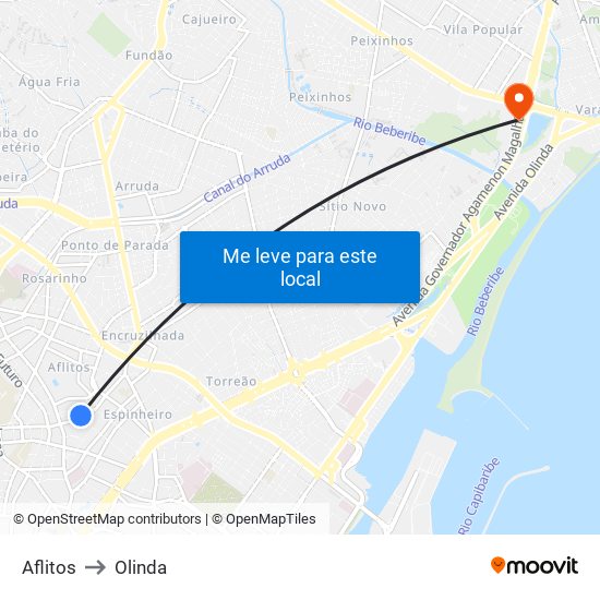 Aflitos to Olinda map