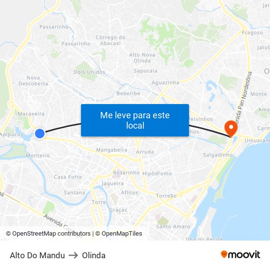 Alto Do Mandu to Olinda map