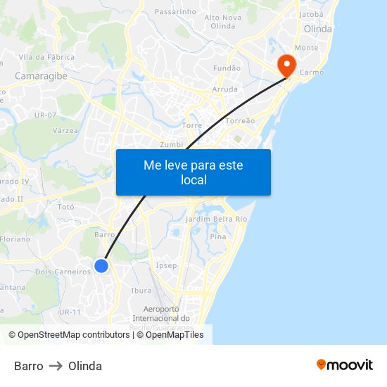 Barro to Olinda map