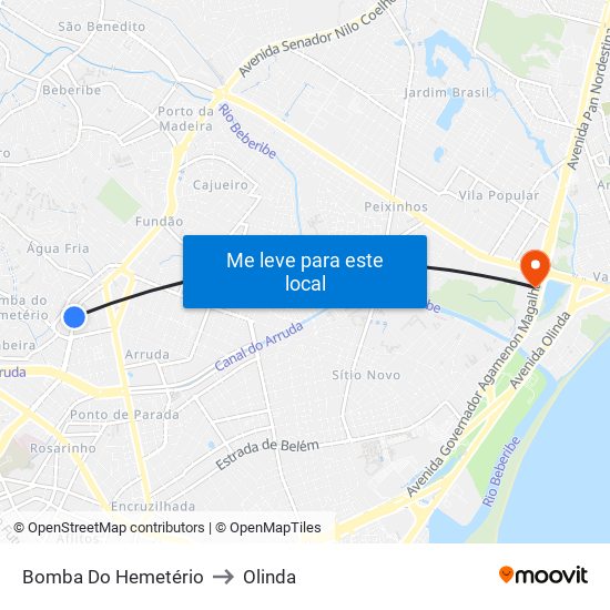 Bomba Do Hemetério to Olinda map