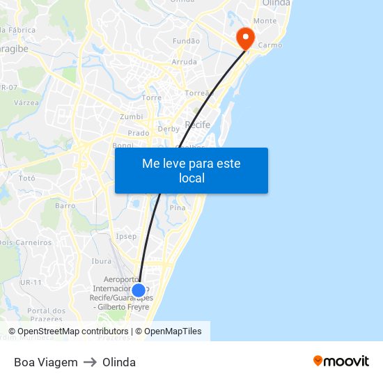 Boa Viagem to Olinda map