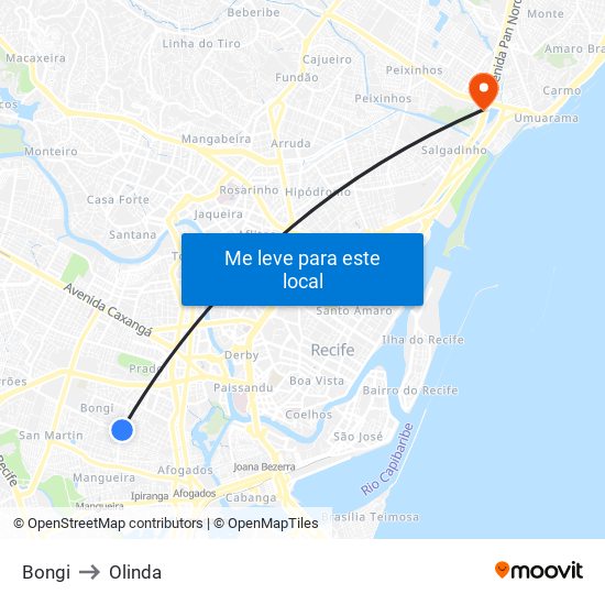 Bongi to Olinda map