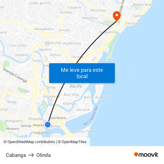 Cabanga to Olinda map
