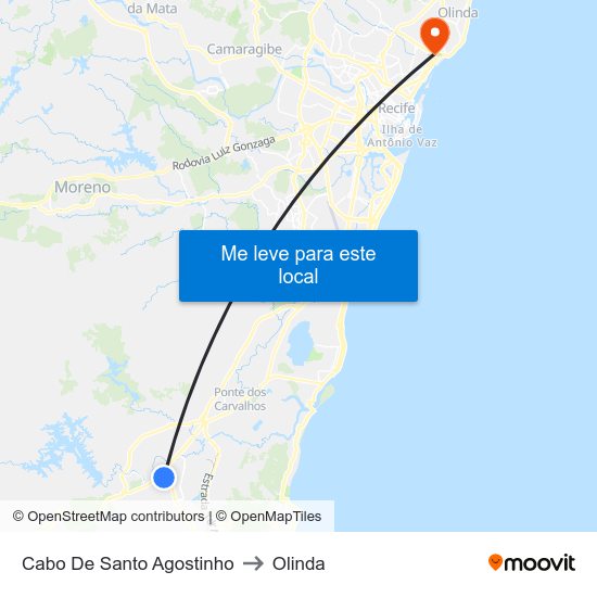 Cabo De Santo Agostinho to Olinda map