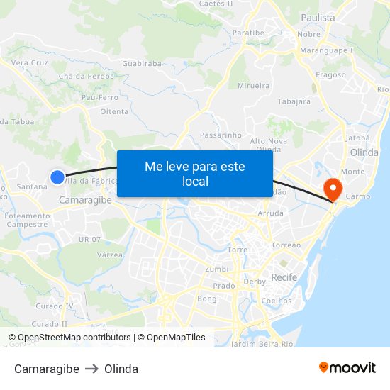 Camaragibe to Olinda map