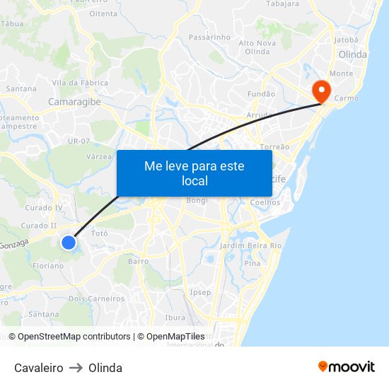 Cavaleiro to Olinda map