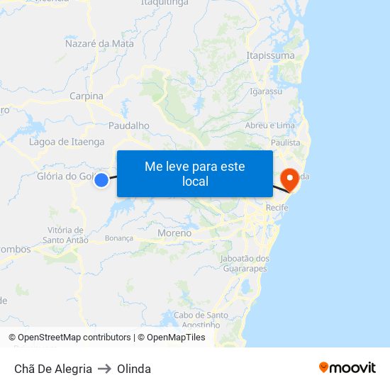 Chã De Alegria to Olinda map