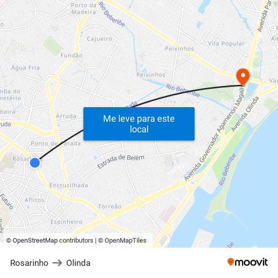 Rosarinho to Olinda map