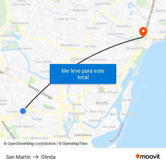 San Martin to Olinda map