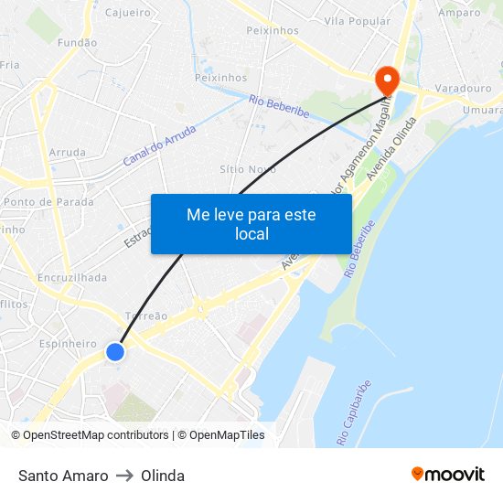 Santo Amaro to Olinda map