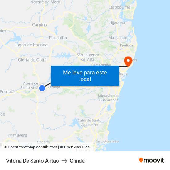Vitória De Santo Antão to Olinda map