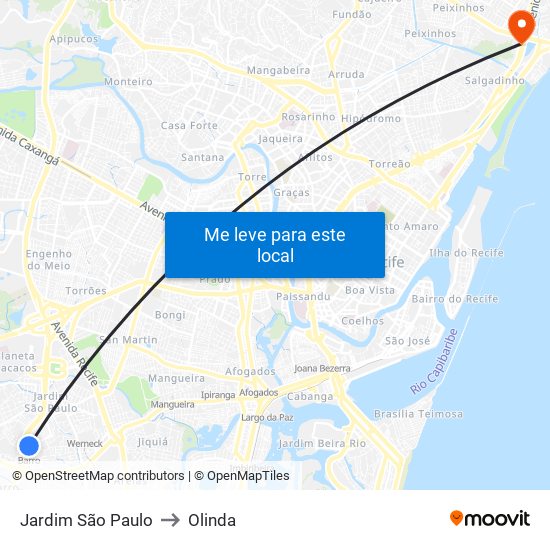 Jardim São Paulo to Olinda map