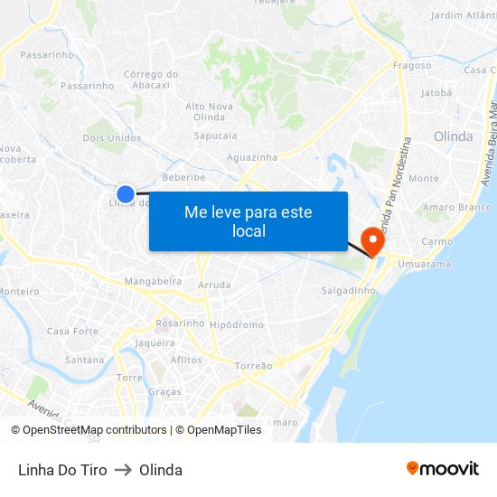 Linha Do Tiro to Olinda map