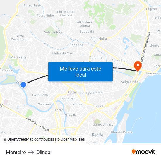Monteiro to Olinda map