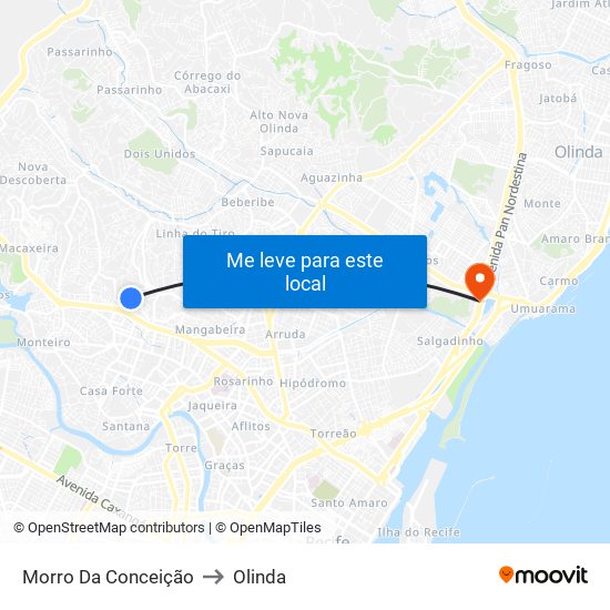 Morro Da Conceição to Olinda map