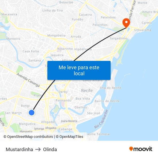 Mustardinha to Olinda map