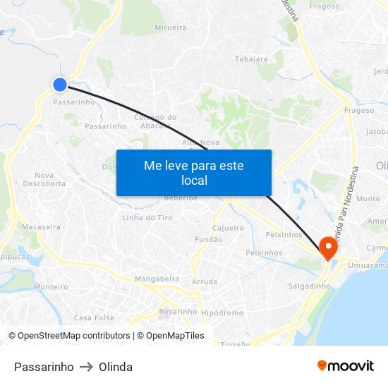 Passarinho to Olinda map