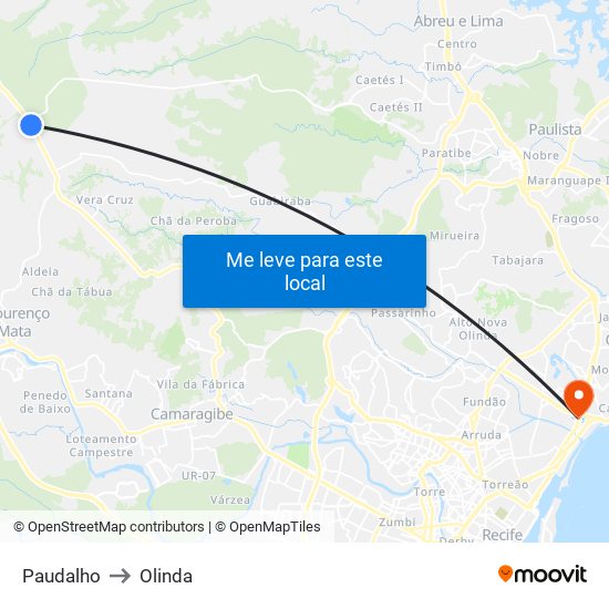 Paudalho to Olinda map