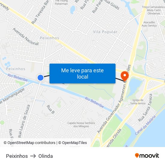 Peixinhos to Olinda map