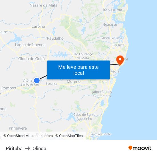 Pirituba to Olinda map