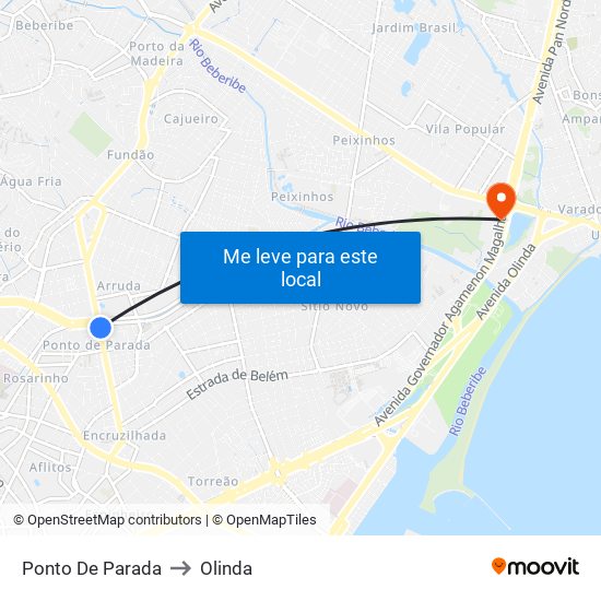 Ponto De Parada to Olinda map