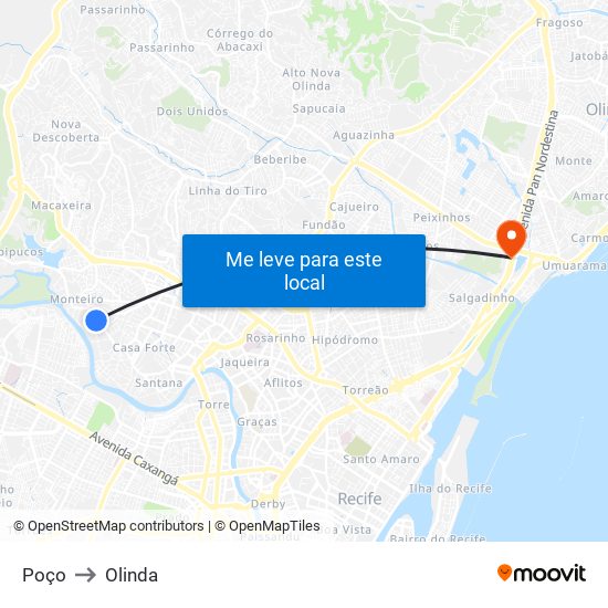Poço to Olinda map
