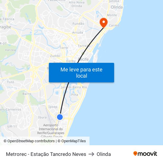Metrorec - Estação Tancredo Neves to Olinda map