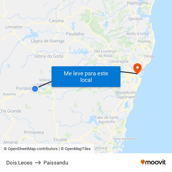 Dois Leoes to Paissandu map