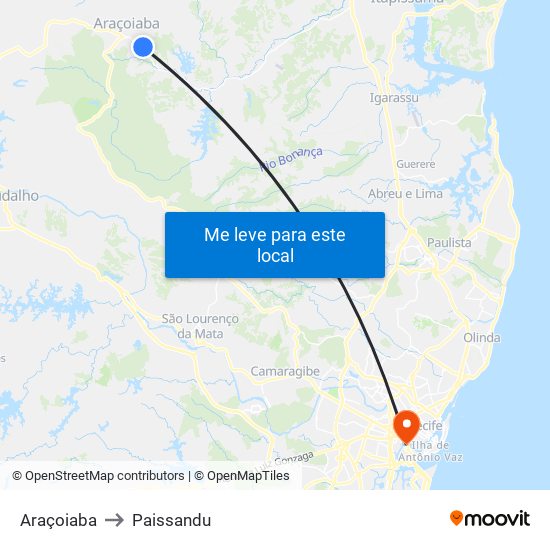 Araçoiaba to Paissandu map